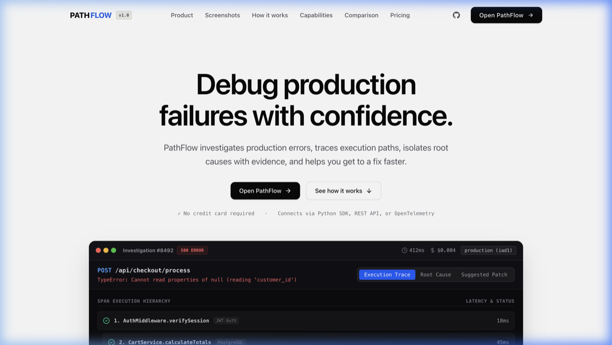 PathFlow AI Production Debugging Platform UI