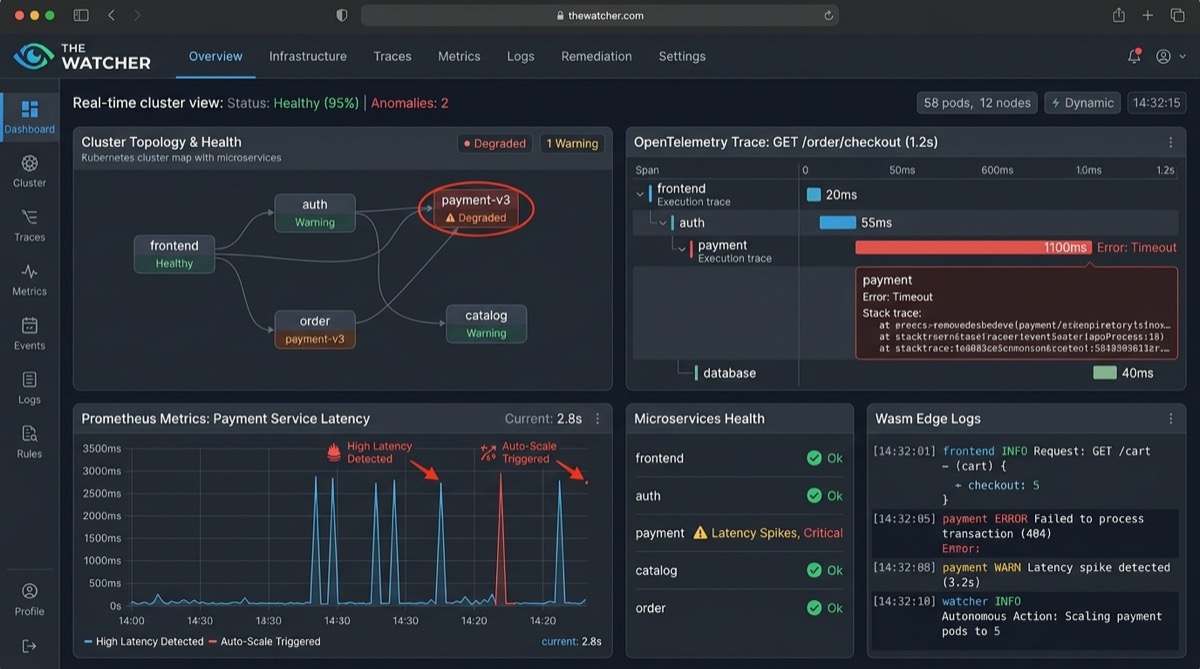 The Watcher AIOps Observability Pipeline Dashboard